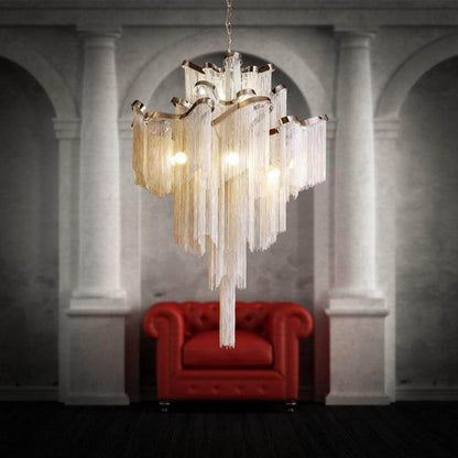 Modern Luxury Silver Gold Aluminium chain fringed Pendant Lamp Luxury Stair Pendant Hanging Light for Home Hotel Decoration