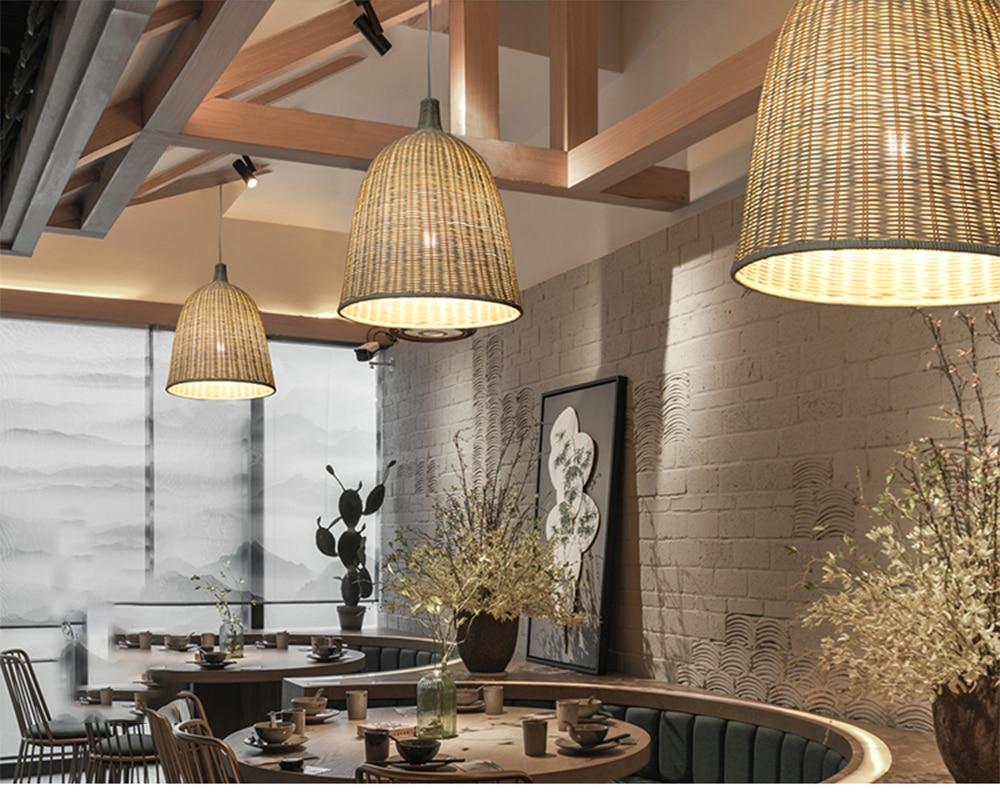 Hand Woven Rattan Pendant Light Japan Style Hanging Lamp E27 For Restaurant Bedroom Rustic Art Industrial Lamps Creative LED
