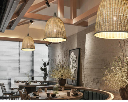 Hand Woven Rattan Pendant Light Japan Style Hanging Lamp E27 For Restaurant Bedroom Rustic Art Industrial Lamps Creative LED