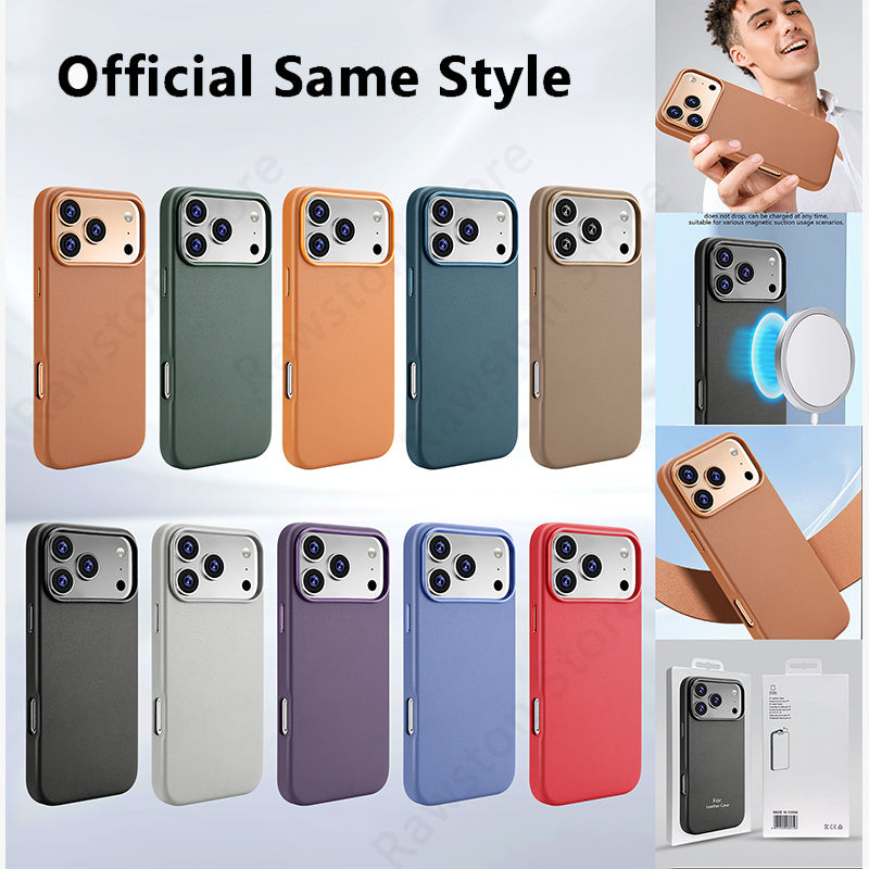 Official MagSafe Leather Case for Apple iPhone 17 Pro Max 16 13 12 14 15 Plus Original Strong MacSafe Magnetic Cover Accessories