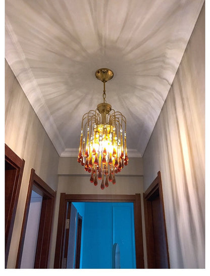 Retro Water Drop French Light Luxury Living Room Bedroom American Glass Chandelier