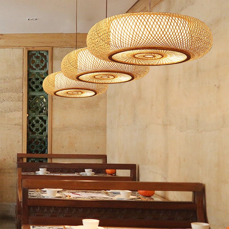 Round Natural Handmade Retro Classics Wicker Handmade Bamboo Pendant Light Bamboo Hanging Lampshade