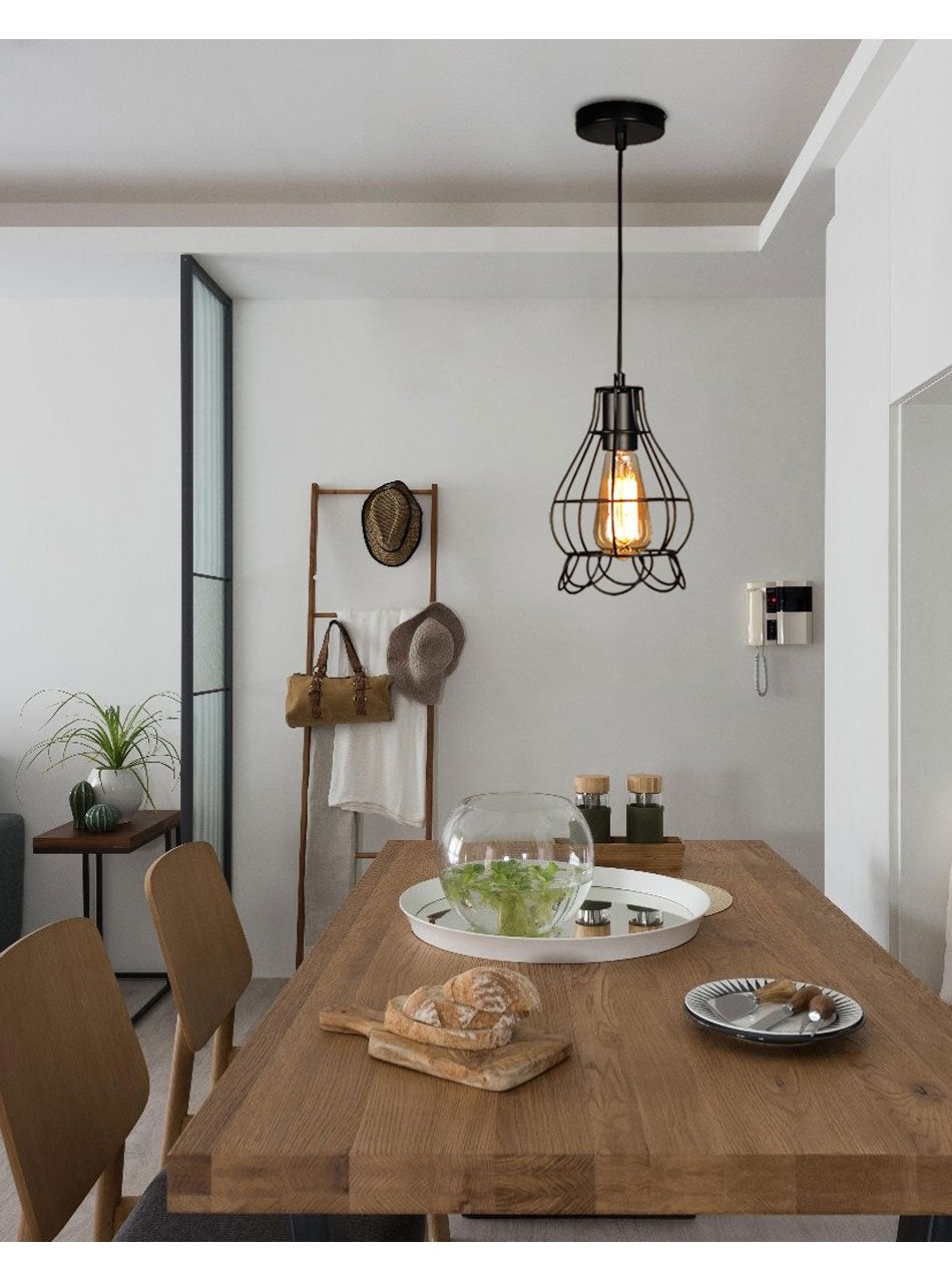 Modern Pendant Light Black Iron Hanging Cage Vintage Led Lamp E27 Industrial Loft Retro Dining Room Restaurant Bar Counter