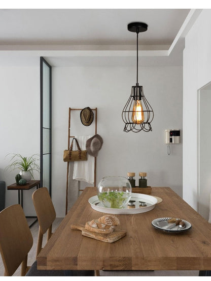 Modern Pendant Light Black Iron Hanging Cage Vintage Led Lamp E27 Industrial Loft Retro Dining Room Restaurant Bar Counter