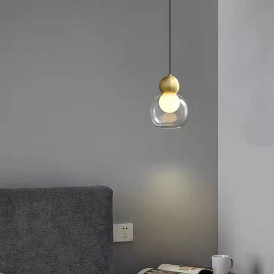 Modern Gray Clear Glass Pendant Lights Brass Bedroom Bedside Dining Room Hanging Lamp E27 Bulb Wire Adjustable