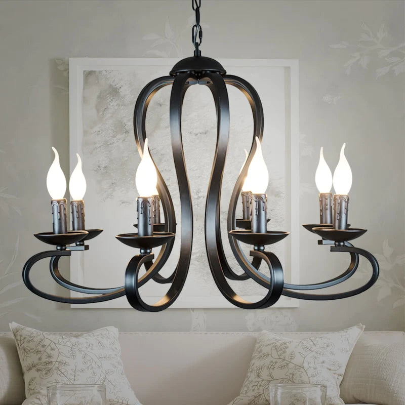 Nordic American Coutry Style Modern Candle Chandelier Lamps Fixtures Vintage White/Black Wrought Iron  Home Lighting E14