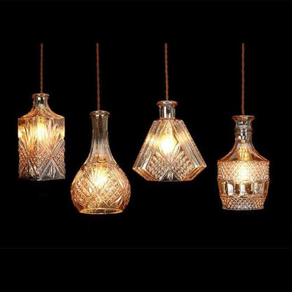 Modern Personality E27 Glass Hanging Lights Wine Bottle Engraved Pendant Lamps For Dining Room Living Room Restaurant Cafe Bar