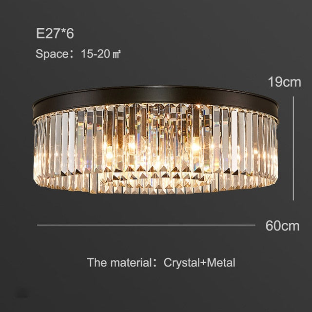 Modern Crystal Ceiling Lamp Living Crystal Ceiling Light Bedroom Classic Round Ceiling Lamps Black Base Led Fixtures Dining Room