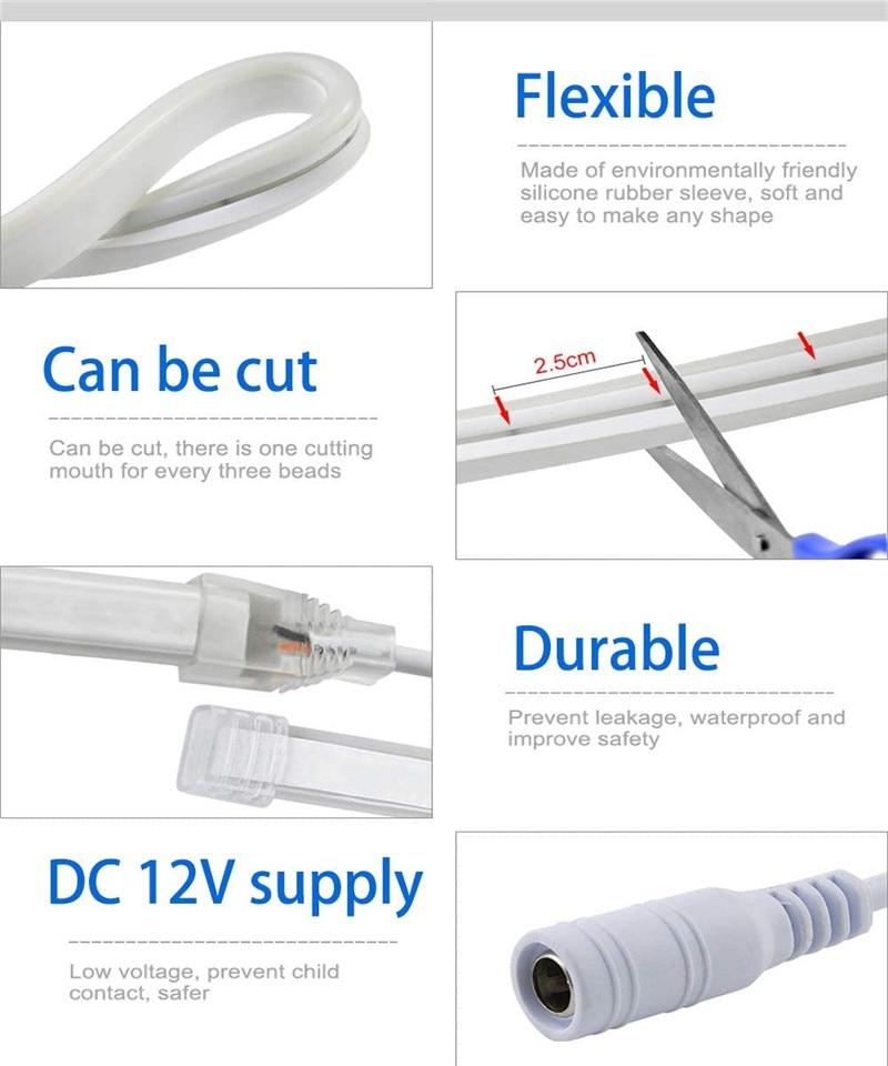 12V Led Strip Waterproof Ribbon Led Neon Light IP67 White /Warm White Red Blue Led Tape Light 2835 120Led/m Stage modeling light