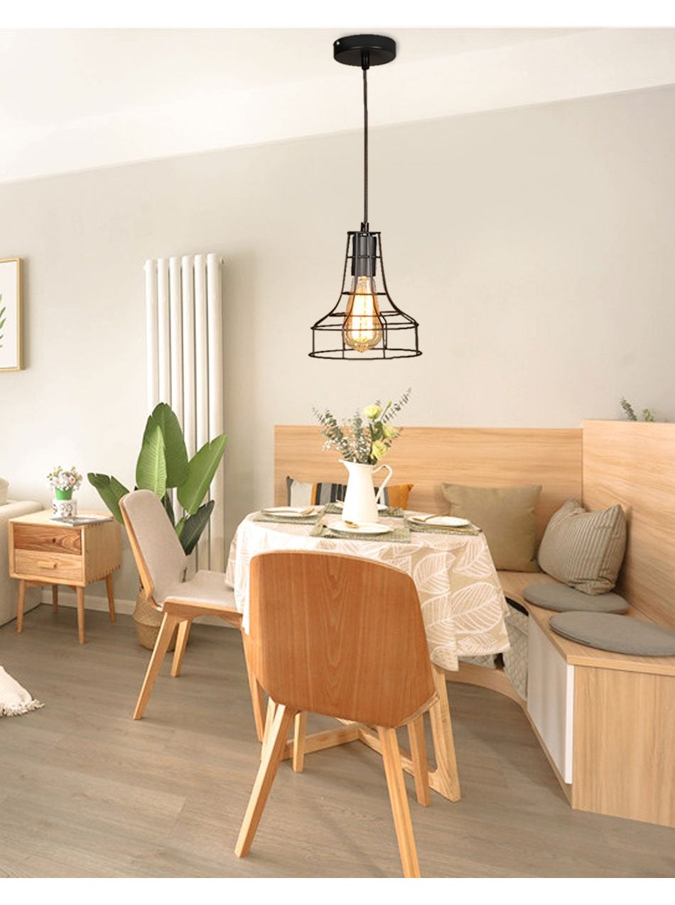 Modern Pendant Light Black Iron Hanging Cage Vintage Led Lamp E27 Industrial Loft Retro Dining Room Restaurant Bar Counter