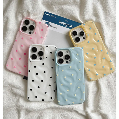 Love Polka Dot Folds Texture Phone Cases For IPhone 16 15 14 Soft Silicone Shockproof Case