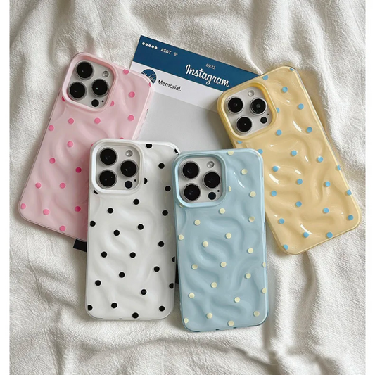 Love Polka Dot Folds Texture Phone Cases For IPhone 16 15 14 Soft Silicone Shockproof Case