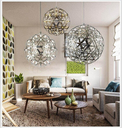 Firework Ball Pendant Lighting Fixtures Chrome/Gold Stainless Steel Lustre Led Nordic Lamp Lobby Hotel Living Room Cafe Hanglamp