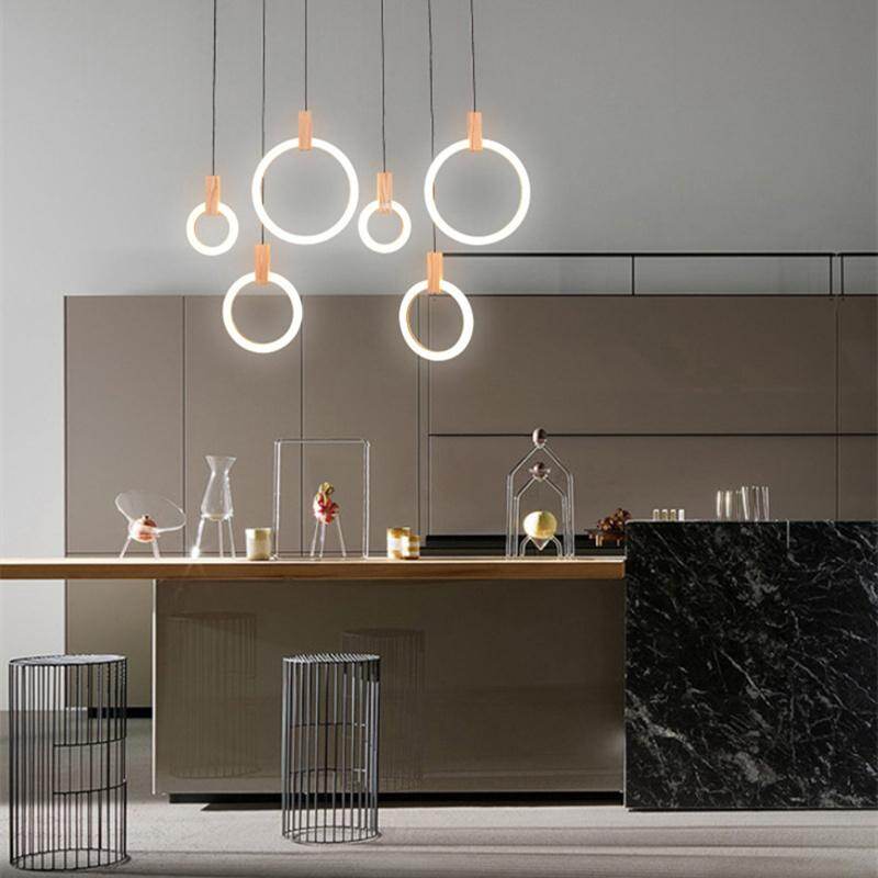 Modern 1/3/6Heads Led Chandeliers Wood Acrylic Ring Chandelier For LOFT Decor