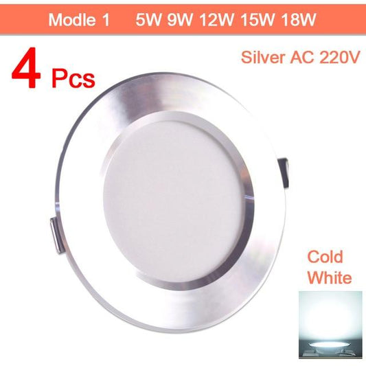 4pcs LED Spotlight 3W 5W 9W 12W 15W 18W LED Lamp AC Silver White Ultra Thin Indoor Round Recessed LED Spot Lighting