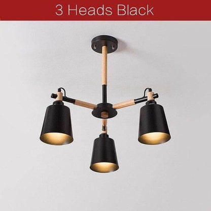 Nordic Creative Simple 3/6/8 Heads Solid Wood LED Pendant Light White Black Color Iron+Solid Wood E27 Holder Modern Ceiling Lamp