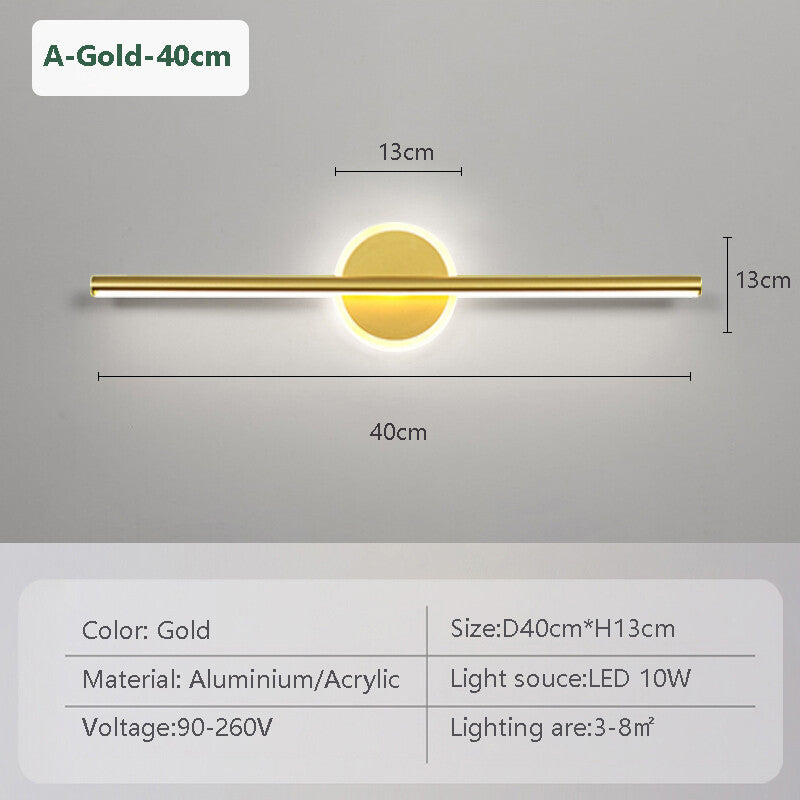 Modern LED Wall Lamp Mirror Front Light 40/60cm Simple Gold Black Indoor Lighting Fixture