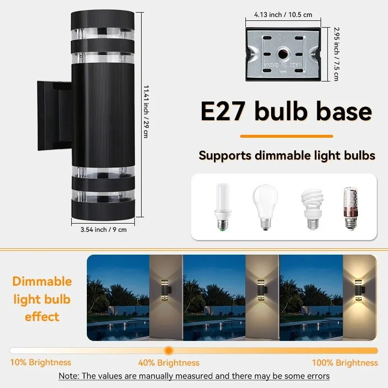 Replaceable Bulb Wall Light Outdoor LED Wall Lamp Up Down Porch Light Waterproof Exterior Sconce Light for Balcony Garden Stair