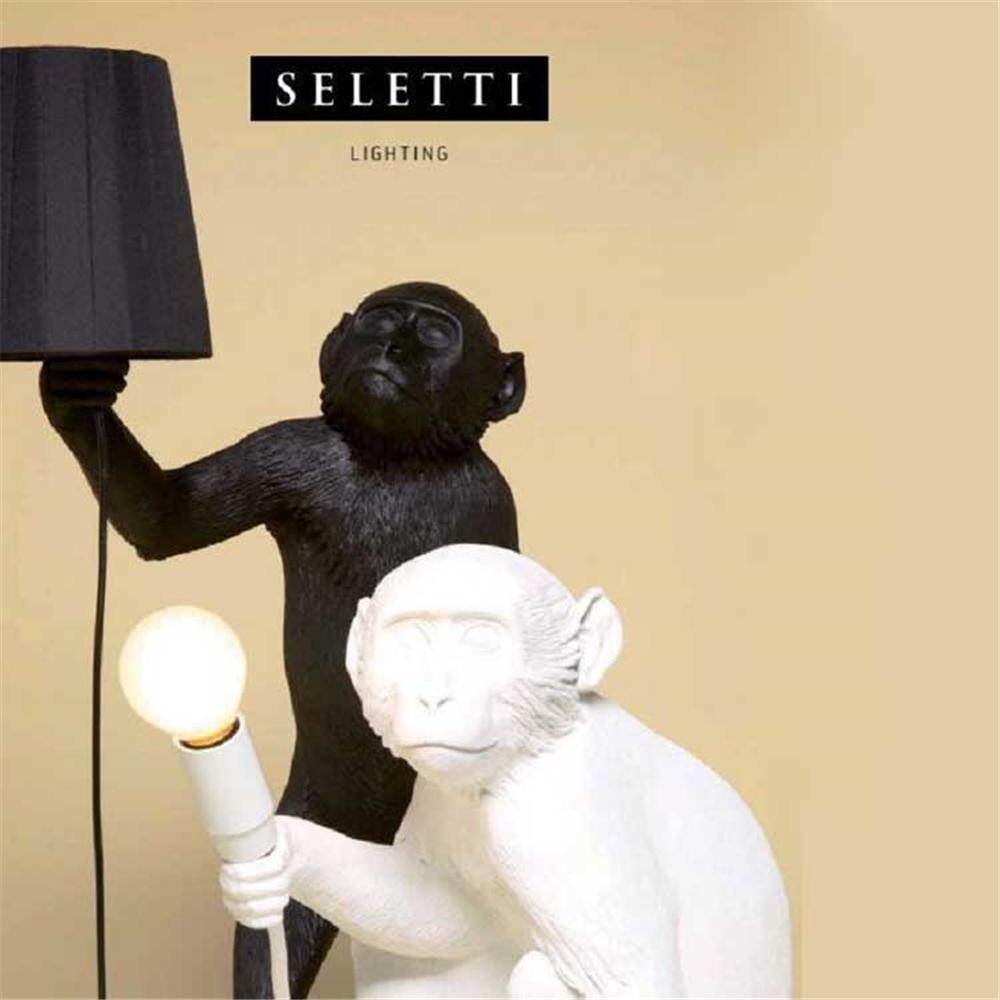 Modern Black Monkey Lamp Hemp Rope Pendant Lights American Country Resin Loft Industrial Hanging Luminaire Home Decor