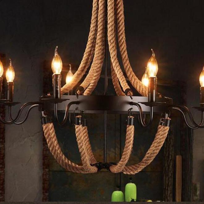 Retro Rope Chandelier Creative Loft Industrial Wind Bar Restaurant Restaurant Box Hot Pot Restaurant Wrought Iron Lighting