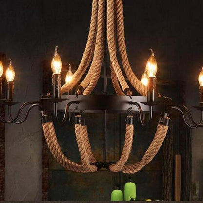 Retro Rope Chandelier Creative Loft Industrial Wind Bar Restaurant Restaurant Box Hot Pot Restaurant Wrought Iron Lighting