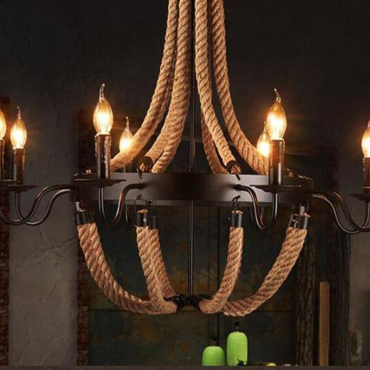 Retro Rope Chandelier Creative Loft Industrial Wind Bar Restaurant Restaurant Box Hot Pot Restaurant Wrought Iron Lighting