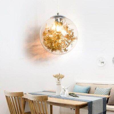 Modern Pendant Light Glass Ball Lamp With Metal Leaf Flower Glass Kitchen Bedside Hanging Lamp Kitchen Suspension Light