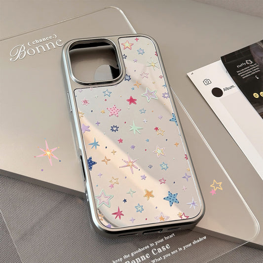 Full Screen Colorful Stars Makeup Mirror Phone Case for iPhone 12 13 14 15 16 17Pro Max AIR PLUSPlating Shockproof Cover