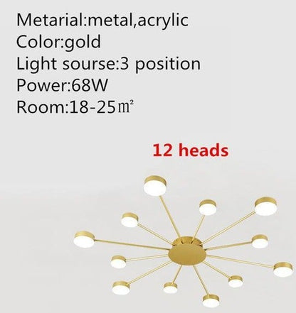 Europe Ceiling Lamp Contracted Modern 16 heads LED Gold Indoor Light Restaurant Living Room Bedroom Decoration Lighting Fixture