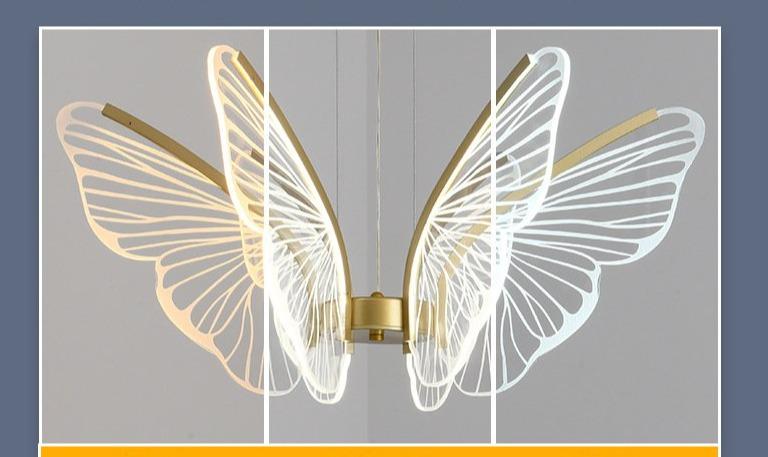 Led Iron Butterfly Three Color Dimming Glass Chandelier