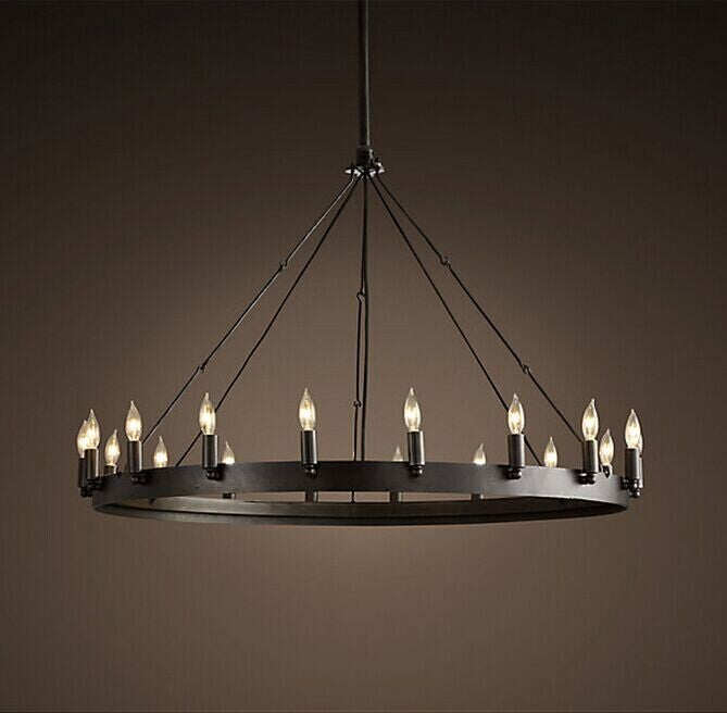Round Wrought Iron Chandelier Living Room Bar Living Room Decorative Personality Cafe Candle Chandelier
