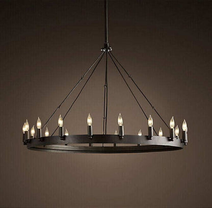 Round Wrought Iron Chandelier Living Room Bar Living Room Decorative Personality Cafe Candle Chandelier