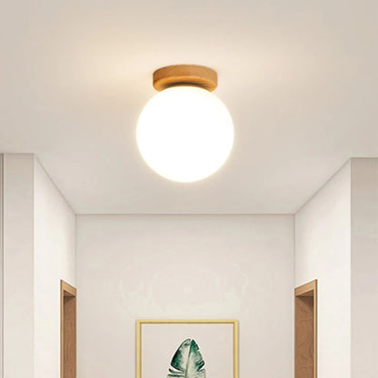 New E27 LED Nordic Solid Wood Ceiling Lamp Fixture Room Decor Lustre Modern Bedroom Glass Ball Ceiling Light