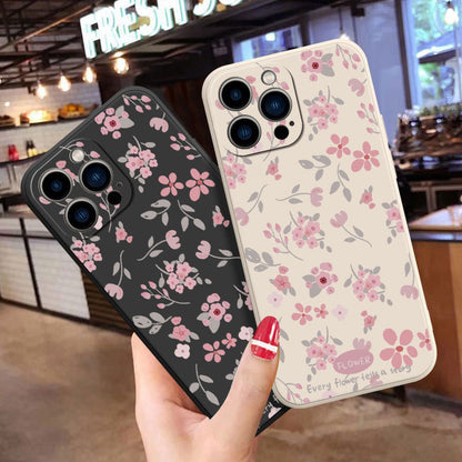 Green Leaf Pink Flower Print Phone Case For iPhone 11 12 13 14 15 16 17 Pro Max Air XS X XR 7 8 Plus 16e Shockproof Soft Cover