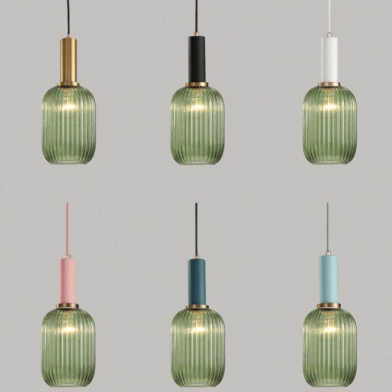 Novelty Stripe Glass Hanging Lights E27 LED 6 Color Lamp Holder Pendant Lamp For Kitchen Living Room Bedroom Hotel Restaurant