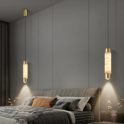 Copper Spanish Marble Small LED Chandelier High-end Modern Simple Bedroom Pendant Light Bar Counter Hanging Lamp