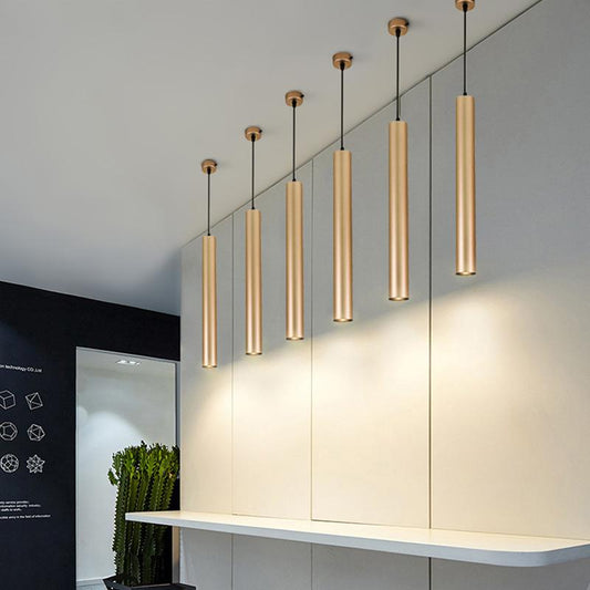 Gold Pendant Lamp Down Lights Kitchen Island Dining Living Room Shop Decoration Cylinder Pipe Pendant Bar Counter Modern