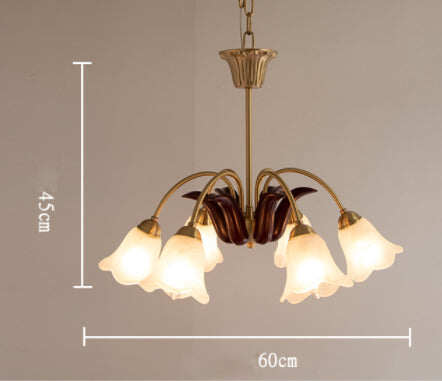 All Copper Pastoral Simple Modern Retro Living Room Bedroom Lamp Restaurant Flower Chandelier