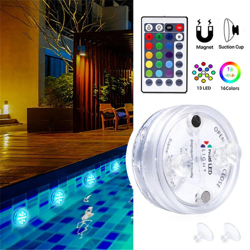 RGB Submersible Light with Magnet 13 LED Underwater Night Light Swimming Pool Light for Outdoor Vase Fish Tank Pond