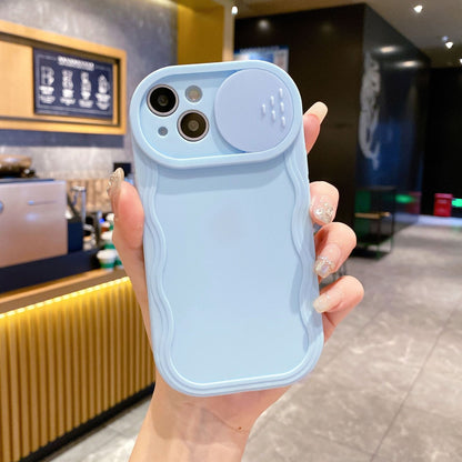 Wavy Pattern Minimalist Solid Color Sliding Window Soft Case for Apple IPhone 15/13/11 and XS Max 16