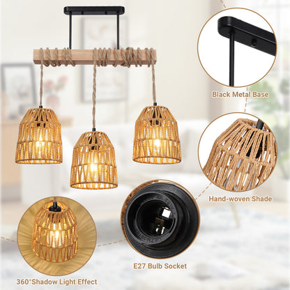 Boho Ceiling Lights Rattan Chandelier Light Hand Woven Flush Mount Hanging Lamp Pendant