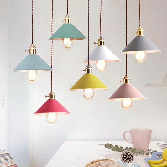 Vintage industrial pendant light Colorful nordic retro lights iron lampshade loft Hanging lamp dining room Countryside droplight