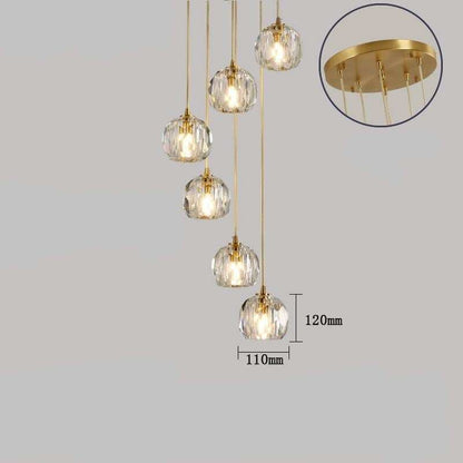 Modern Simple Personality Crystal Ball Restaurant Chandelier Creative Bar Corridor Duplex Staircase Led Copper Chandelier
