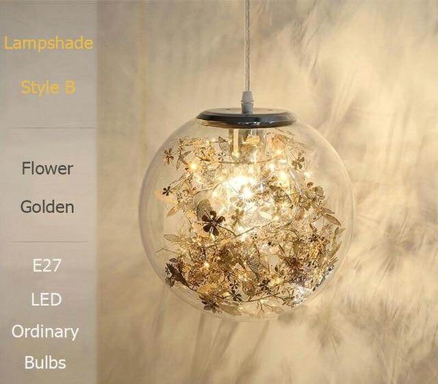 Nordic Glass Ball Flower Pendant Light LED E27 With 4 Colors Loft Modern Hanging Lamp For Living Room Bedroom Kitchen Restaurant