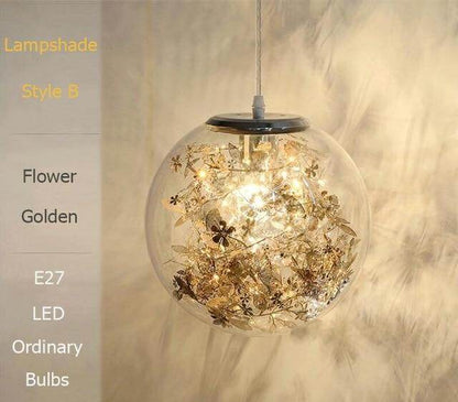 Nordic Glass Ball Flower Pendant Light LED E27 With 4 Colors Loft Modern Hanging Lamp For Living Room Bedroom Kitchen Restaurant