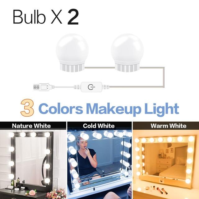 Hollywood Led Makeup Mirror Light 3-color Stepless Dimmable Dressing Table Bathroom Led Wall Lamp USB Make Up Vanity Lighting