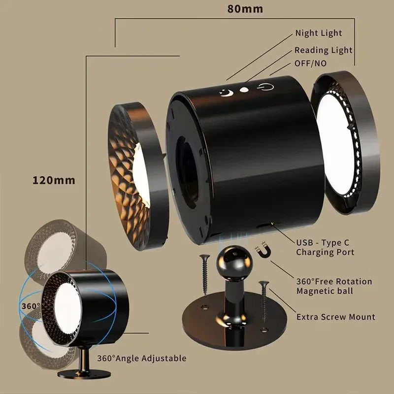 Led Double Head Wall Lamp Touch Control Remote 360 Rotatable USB Recharge Wireless Portable Night Light For Bedroom Reading Lamp