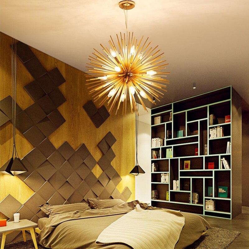 Golden Dandelion Metal Designer Pendant Light Stainless Steel Bayonet Geometric Ball Pendant Lamp Hanging Lamps