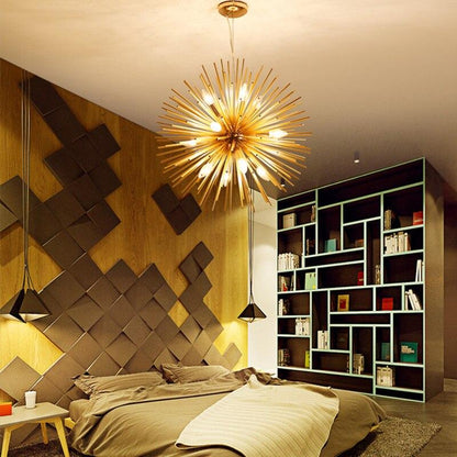 Golden Dandelion Metal Designer Pendant Light Stainless Steel Bayonet Geometric Ball Pendant Lamp Hanging Lamps
