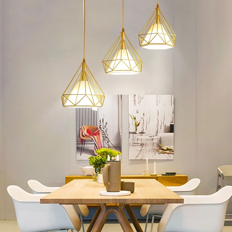 Gold Color Pendant Lights Triangle Shape Nordic Style 1head/3heads  Hanging Lamp Simple Metal Lights Fixtures Deco Abajur